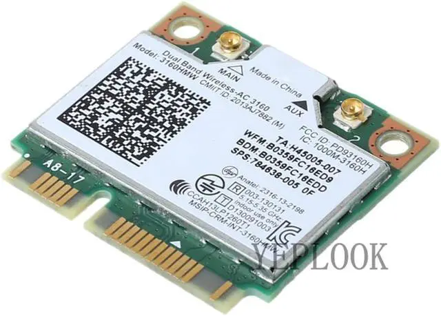 Alt view image 4 of 5 - AC3160 3160HMW 3160AC 433Mbps Dual Band 2.4G 5.8Ghz Wireless AC + BT4.0 Mini PCIe Card Supports B/G/N/AC Bands 802.11ac Wireless wifi card