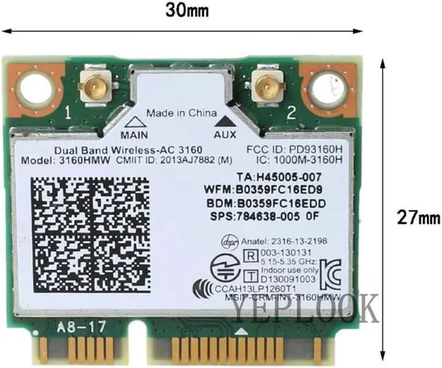 Alt view image 5 of 5 - AC3160 3160HMW 3160AC 433Mbps Dual Band 2.4G 5.8Ghz Wireless AC + BT4.0 Mini PCIe Card Supports B/G/N/AC Bands 802.11ac Wireless wifi card