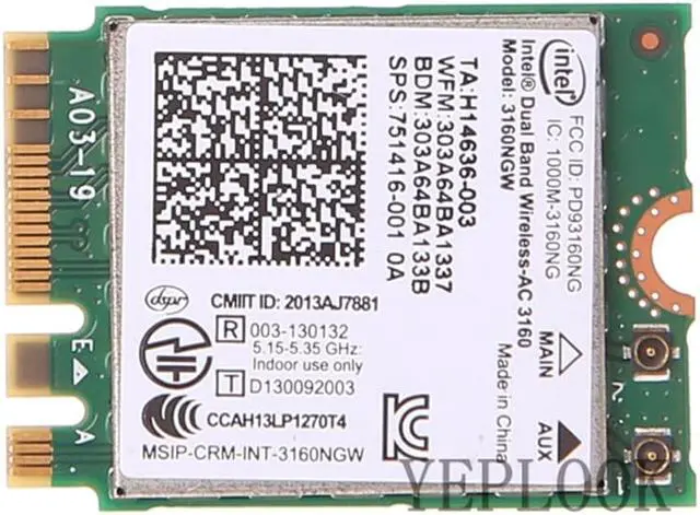 Alt view image 5 of 7 - AC3160 3160ac 3160NGW Dual Band 2.4G 5Ghz 433Mbps 802.11ac Wi-Fi+Bluetooth 4.0 M.2 NGFF Wireless Network Card Wifi Network Card For Laptop