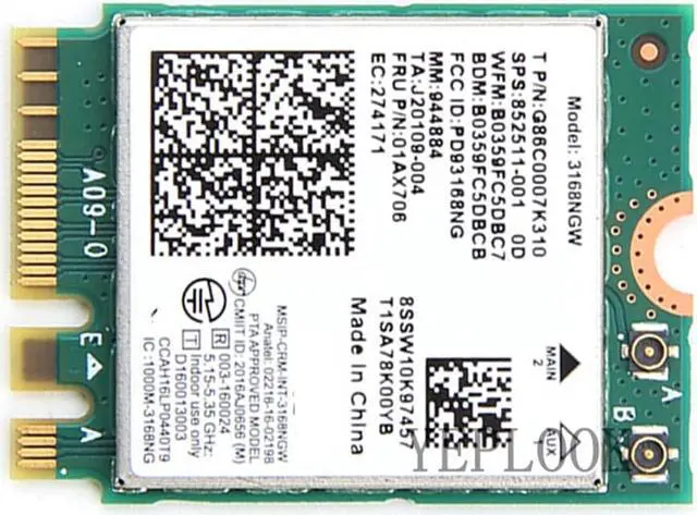 Alt view image 3 of 5 - 3168ac Dual Band 2.4G/5Ghz 433Mbps WiFi BT 4.2 802.11ac NGFF M.2 WiFi Network Card HP K12 PB450 G5 PB640 G4 ProBook 440 450 470 Series