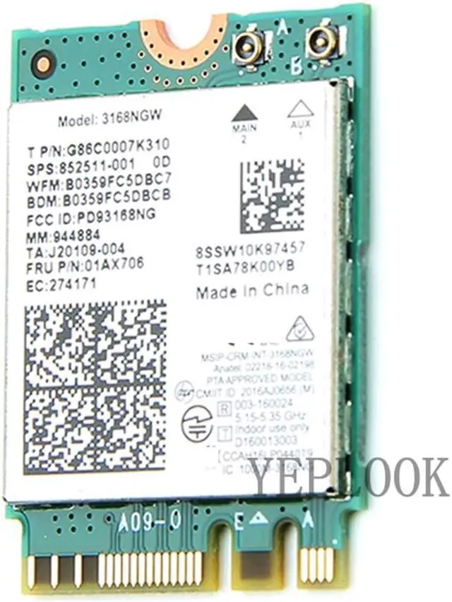 Alt view image 4 of 5 - 3168ac Dual Band 2.4G/5Ghz 433Mbps WiFi BT 4.2 802.11ac NGFF M.2 WiFi Network Card HP K12 PB450 G5 PB640 G4 ProBook 440 450 470 Series
