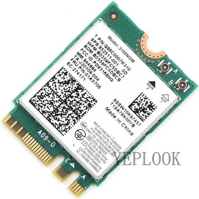 Alt view image 5 of 5 - 3168ac Dual Band 2.4G/5Ghz 433Mbps WiFi BT 4.2 802.11ac NGFF M.2 WiFi Network Card HP K12 PB450 G5 PB640 G4 ProBook 440 450 470 Series