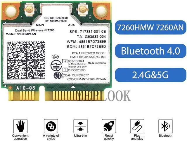 Main image of 7260HMW 7260AN AN7260 Wireless Card Wi-Fi 300Mbps+300Mbps Dual Band 2.4G/5G Bluetooth 4.0 Half Mini PCI-E 867M Wifi Network Card Laptop Desktop