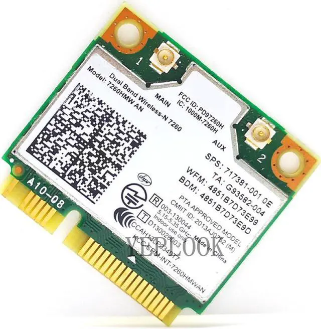 Alt view image 4 of 5 - 7260HMW 7260AN AN7260 Wireless Card Wi-Fi 300Mbps+300Mbps Dual Band 2.4G/5G Bluetooth 4.0 Half Mini PCI-E 867M Wifi Network Card Laptop Desktop