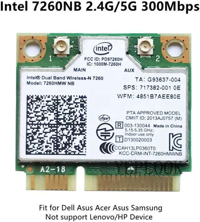 Main image of Wifi Card 7260NB 7260HMW 7260 NB 300Mbps Dual Band 2.4G/5Ghz Mini PCI-E 802.11N General Edition for Laptops Desktop Advertising Device