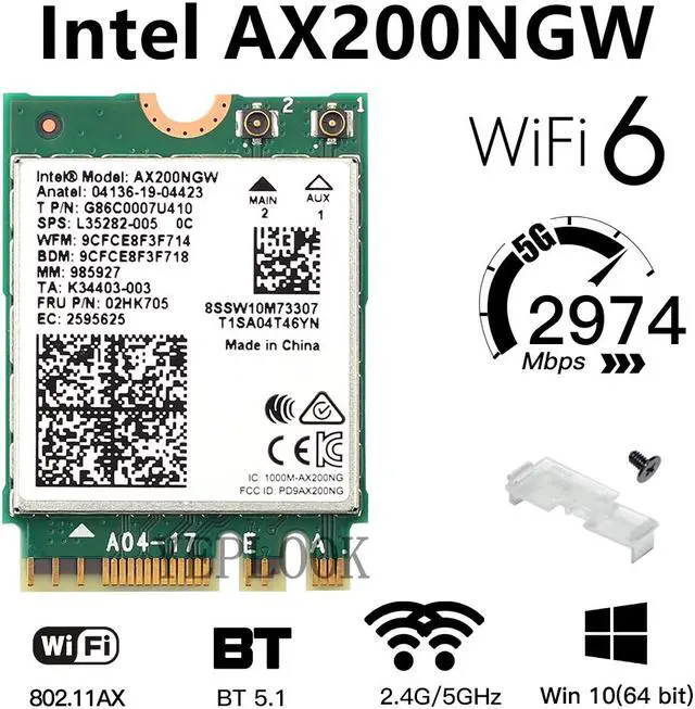 Main image of Wifi6 Wifi Card Intel AX200 2400Mbps Dual Band 2.4G/5G Bluetooth 5.1 NGFF M.2 KEY E 802.11ax MU-MIMO Laptop Desktop Wireless Card