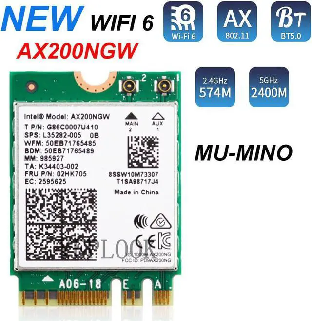 Alt view image 2 of 5 - Wifi6 Wifi Card Intel AX200 2400Mbps Dual Band 2.4G/5G Bluetooth 5.1 NGFF M.2 KEY E 802.11ax MU-MIMO Laptop Desktop Wireless Card