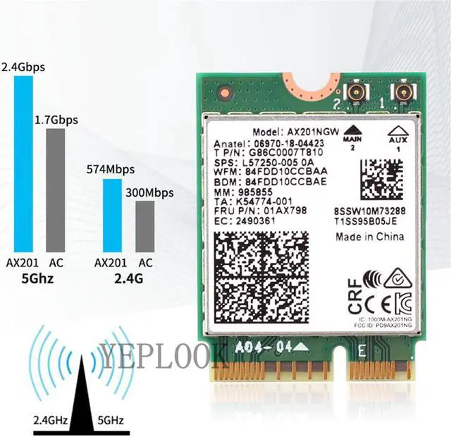 Alt view image 3 of 5 - Wi-Fi 6 3000Mbps Intel Wifi Card AX201 AX201NGW Dual Band 2.4Ghz/5Ghz 2.4Gbps M.2 Key E CNVio 2 Wireless Card Bluetooth 5.0 802.11ac/ax