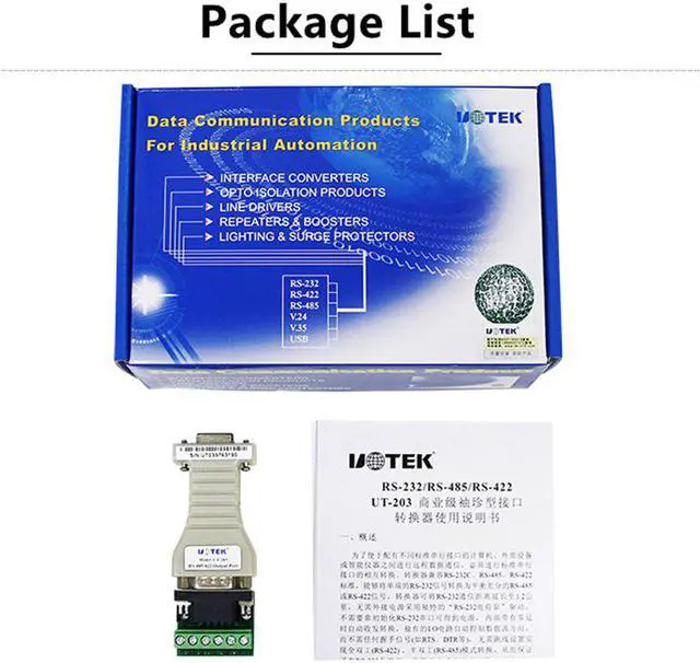 Alt view image 5 of 7 - UTEK UT-203A RS232 to RS485/422 DB9 Connector Passive Converter Switch with 6Pin Terminal Block Transmission Distance 1.2K