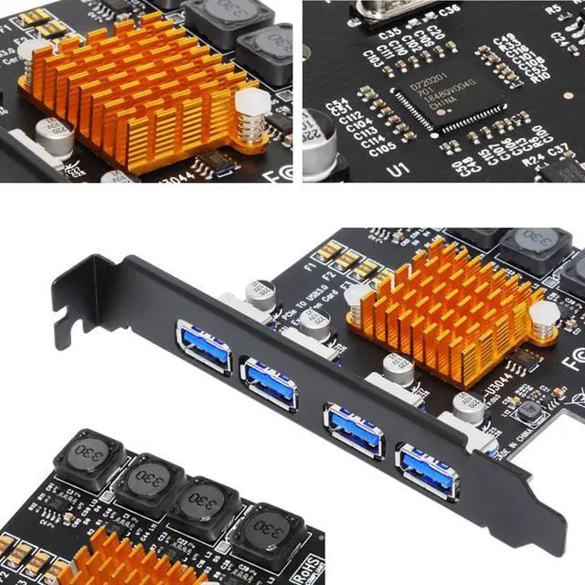 Alt view image 3 of 4 - 4 Port USB3.0 PCI-E Expansion Card 5Gbps USB3.0 Adapter Controller Card NEC 2A Independent Power Supply No Need External Power