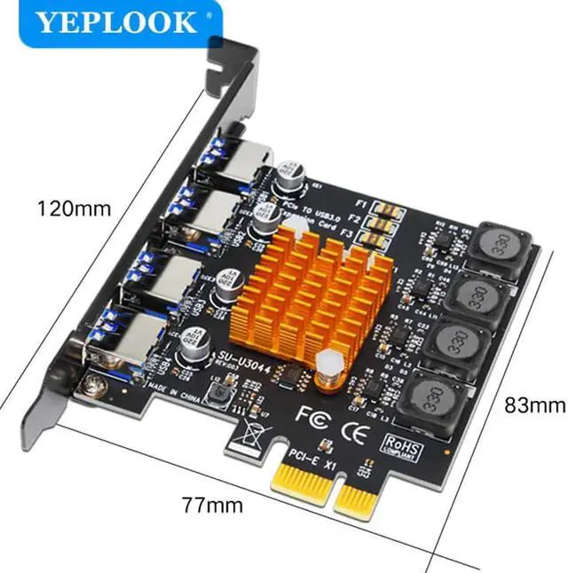 Alt view image 4 of 4 - 4 Port USB3.0 PCI-E Expansion Card 5Gbps USB3.0 Adapter Controller Card NEC 2A Independent Power Supply No Need External Power