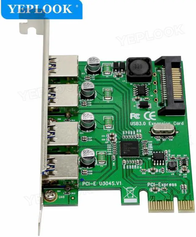 Alt view image 2 of 6 - PCIe to External 4 Ports USB3.0 Expansion Card Support PCI-E x1 x4 x8 x16 NEC720201 Chipset 5Gbps with 15Pin SATA Power U3N04S