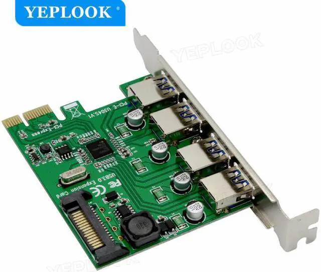 Alt view image 4 of 6 - PCIe to External 4 Ports USB3.0 Expansion Card Support PCI-E x1 x4 x8 x16 NEC720201 Chipset 5Gbps with 15Pin SATA Power U3N04S