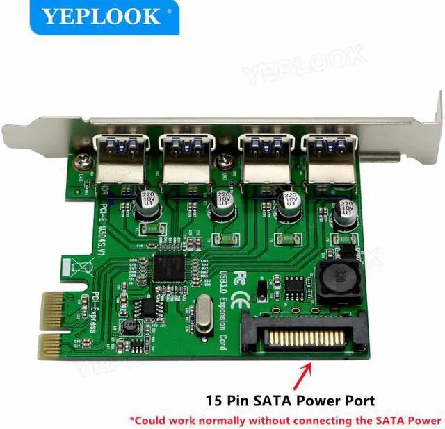 Alt view image 3 of 6 - PCIe to External 4 Ports USB3.0 Expansion Card Support PCI-E x1 x4 x8 x16 NEC720201 Chipset 5Gbps with 15Pin SATA Power U3N04S