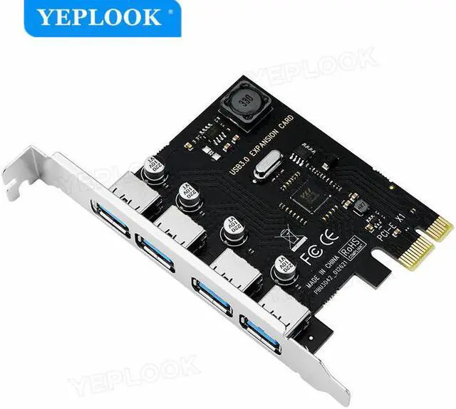 Main image of 4 Port USB3.0 PCI-E X1 Expansion Card PCIe USB3.0 HUB Controller Adapter 5Gbps VIA Chipset Independent Power Supply Plug & play