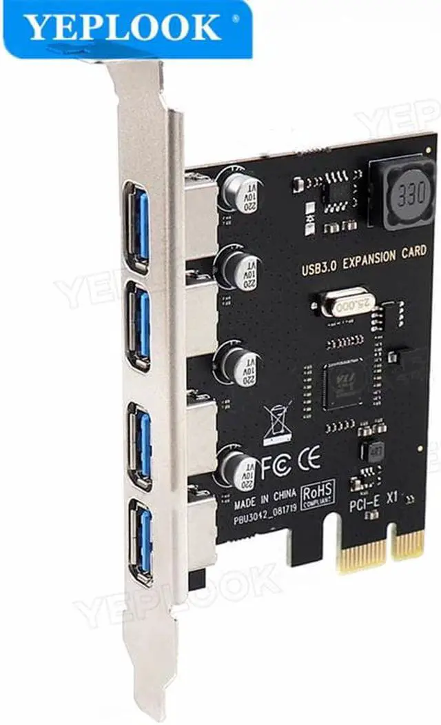 Alt view image 3 of 6 - 4 Port USB3.0 PCI-E X1 Expansion Card PCIe USB3.0 HUB Controller Adapter 5Gbps VIA Chipset Independent Power Supply Plug & play
