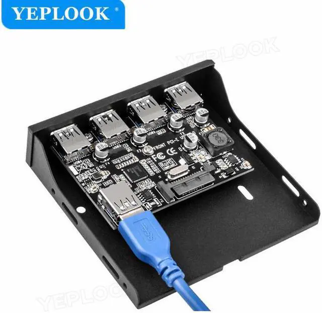 Alt view image 2 of 5 - PCI-E to 4 Port USB3.0 3.5" Floppy Drive Front Panel Bracket Expansion Card 5Gbs PCIe x1 Riser Cable 60cm Chipset NEC720201