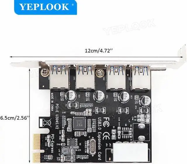 Alt view image 4 of 4 - 4 Port USB3.0 PCI-E Card PCIe USB3.0 HUB Adapter Controller Full Speed 5Gbps 4Pin Molex Power Supply Support PCIe X1 X4 X8 X16