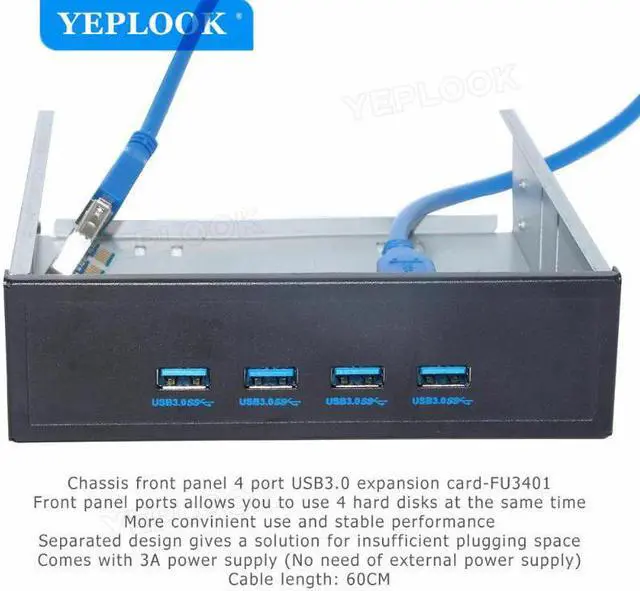 Alt view image 3 of 6 - PCI-E x1 to 4 Port USB3.0 Expansion Card 5.25" Floppy Bay Front Panel with Free 60cm USB3.0 Cable NEC720201 5Gbps for PC Desktop