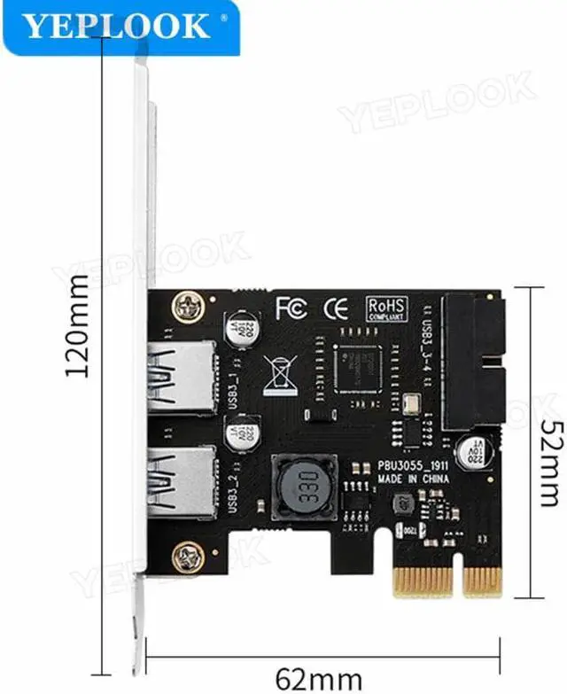 Alt view image 4 of 6 - PCIe to 2 Ports USB3.0 Expansion Card External Controller Adapter USB3.0 Hub 5Gbps Internal 19pin Header VL805 For Desktop