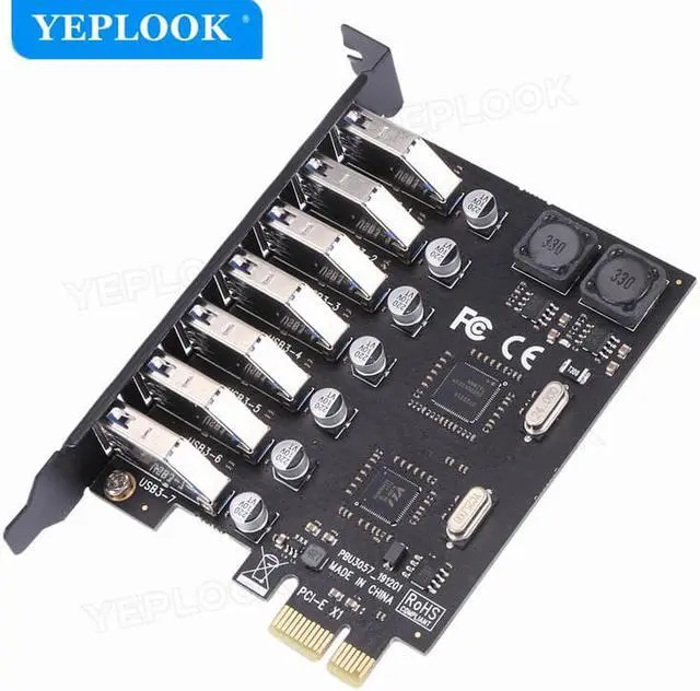 Alt view image 5 of 6 - USB 3.0 PCI-E Expansion Card 7 Ports USB 3.0 Hub Adapter External Controller Card 5Gbps for PC Computer Desktop Dual NEC Chipset