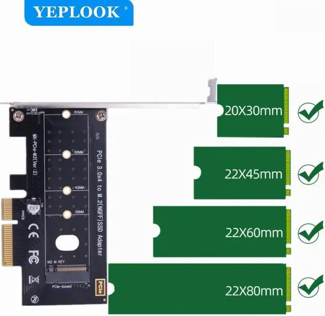 Alt view image 4 of 4 - M Key M.2 NVMe NGFF to PCIe 3.0 Support X16 X8 X4 2230 2245 2260 2280 SSD Riser Adapter Full Speed Not for B Key (SATA)