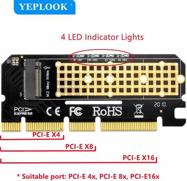 Alt view image 4 of 6 - M-Key M.2 NVMe NGFF to PCIe X16 X8 X4 SSD Riser Adapter with LED Indicator Full Speed 6000MB/s Not for B Key (SATA) Free Driver