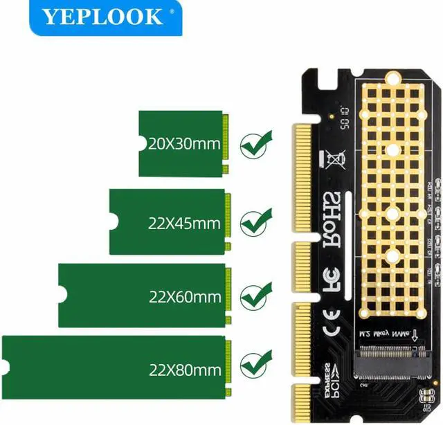 Alt view image 3 of 6 - M-Key M.2 NVMe NGFF to PCIe X16 X8 X4 SSD Riser Adapter with LED Indicator Full Speed 6000MB/s Not for B Key (SATA) Free Driver