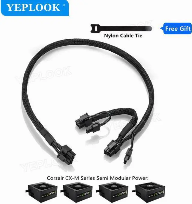Main image of PCIe 8Pin to Dual 8Pin 6+2Pin Cable GPU PSU Splitter Meshed Net 18AWG For Corsair CX-M Series CX850M CX750M CX600M CX500M CX430M