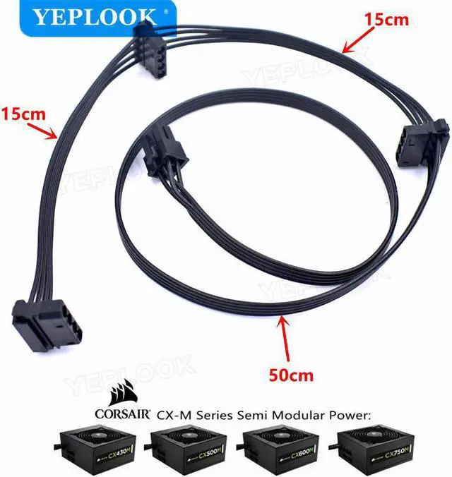 Alt view image 3 of 6 - PCIe 6Pin to 3 IDE Molex 4Pin, 6Pin to 4Pin GPU Power Supply Cable for Corsair CX-M Series PSU CX850M CX750M CX600M CX500M CX430M