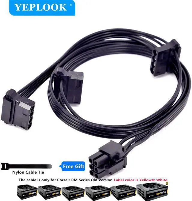 Main image of PCIe 6Pin to 3 IDE Molex 4Pin GPU Power Supply Cable For Corsair Old Version PSU RM Series RM1000 RM850 RM750 RM650 RM550 RM450
