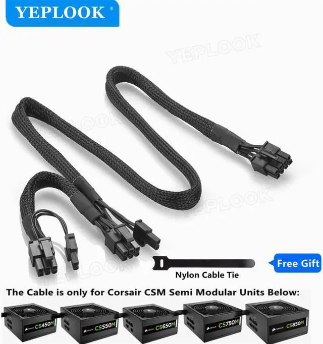 Main image of PCIe 8Pin to Dual 8Pin 6+2Pin GPU Power Cable Sleeved For Corsair CS-M Series Semi Modular CS450M CS550M CS650M CS750M CS850M