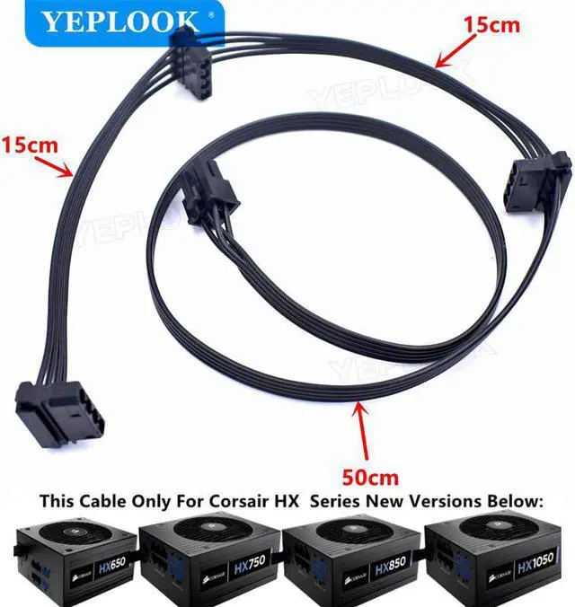 Alt view image 4 of 8 - PCIe 6Pin to 3 IDE Molex 4Pin GPU Power Supply Cable For Corsair HX Series HX750 HX850 HX1000 HX1200 Full Modular Power Supply