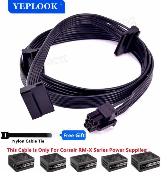 Main image of PCIe 6Pin to 3 SATA 15Pin SSD Power Supply Cable For Corsair RMx Series Modular PSU RM550x RM650x RM750x RM850x RM1000x 18AWG