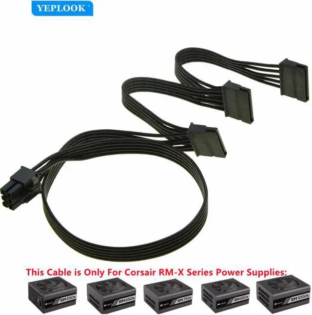 Main image of PCIe 6Pin to 3 SATA Straight SSD Power Supply Cable For Corsair RMx Series Modular PSU RM550x RM650x RM750x RM850x RM1000x 18AWG