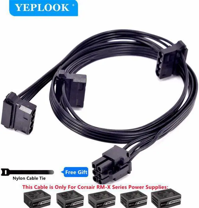Main image of PCIe 6Pin to 3 IDE Molex 4Pin GPU Power Supply Cable For Corsair RMx Series Modular PSU RM550x RM650x RM750x RM850x RM1000x