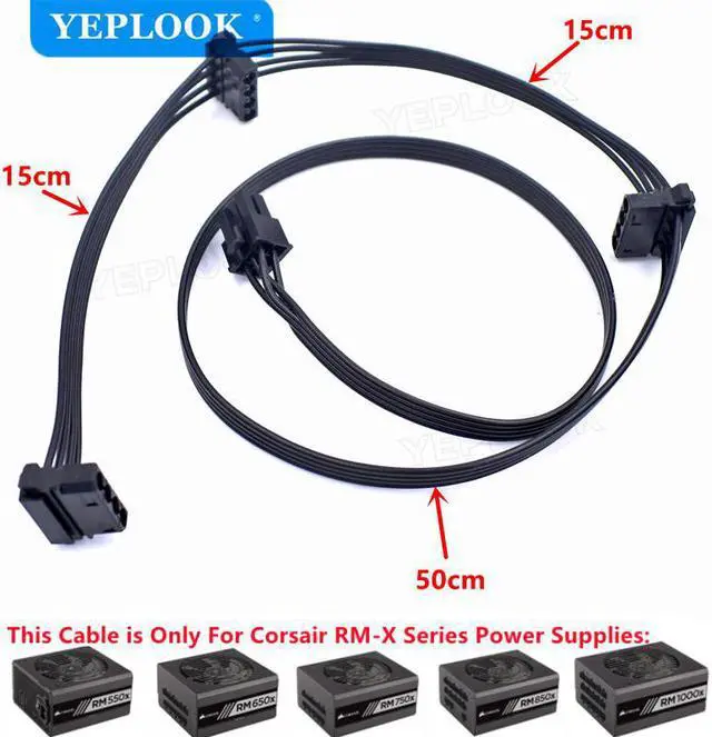 Alt view image 4 of 6 - PCIe 6Pin to 3 IDE Molex 4Pin GPU Power Supply Cable For Corsair RMx Series Modular PSU RM550x RM650x RM750x RM850x RM1000x