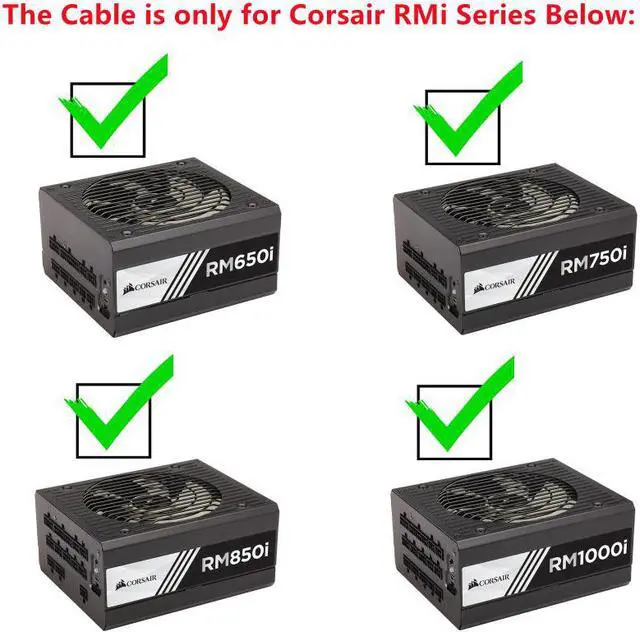 Alt view image 4 of 7 - PCIe 8Pin to 8Pin 6+2Pin GPU Power Supply Cable For Corsair RMi Series Full Modular PSU RM650i RM750i RM850i RM1000i 18AWG 60CM