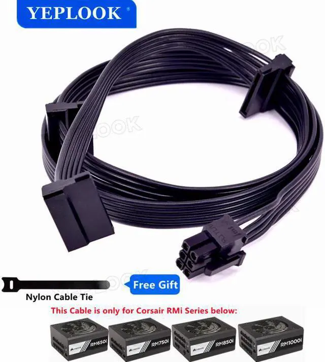 Main image of PCIe 6Pin to 3 SATA 15Pin SSD Power Supply Cable For Corsair RMi Series Modular PSU RM650i RM750i RM850i RM1000i 18AWG