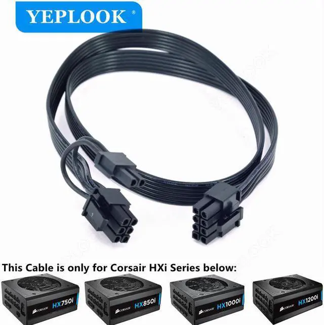 Alt view image 2 of 6 - PCIe 8Pin to 8Pin 6+2Pin GPU Power Supply Cable For Corsair HXi Series Full Modular PSU HX750i HX850i HX1000i HX1200i 18AWG 60CM