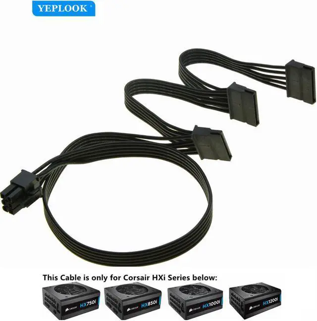 Main image of PCIe 6Pin to 3 SATA Straight SSD Power Supply Cable For Corsair HXi Series Full Modular PSU HX750i HX850i HX1000i HX1200i 18AWG