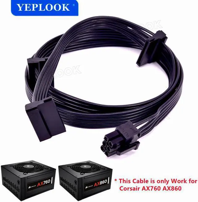 Main image of PCIe 6Pin to 3 SATA 15Pin SSD Power Supply Cable For Corsair AX760 AX860 AX Series Full Modular PSU 18AWG 50+15+15cm