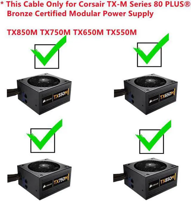 Alt view image 2 of 6 - PCIe 8Pin to Dual 8Pin 6+2Pin GPU PSU Cable For Corsair TX850M TX750M TX650M TX550M TX-M Series Semi Modular PSU 18AWG 60CM+20CM