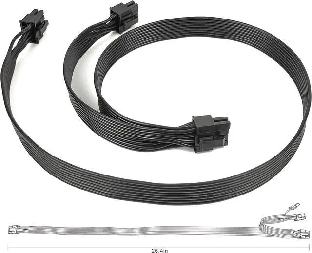 Alt view image 6 of 6 - PCIe 8Pin to Dual 8Pin 6+2Pin GPU PSU Cable For Corsair TX850M TX750M TX650M TX550M TX-M Series Semi Modular PSU 18AWG 60CM+20CM