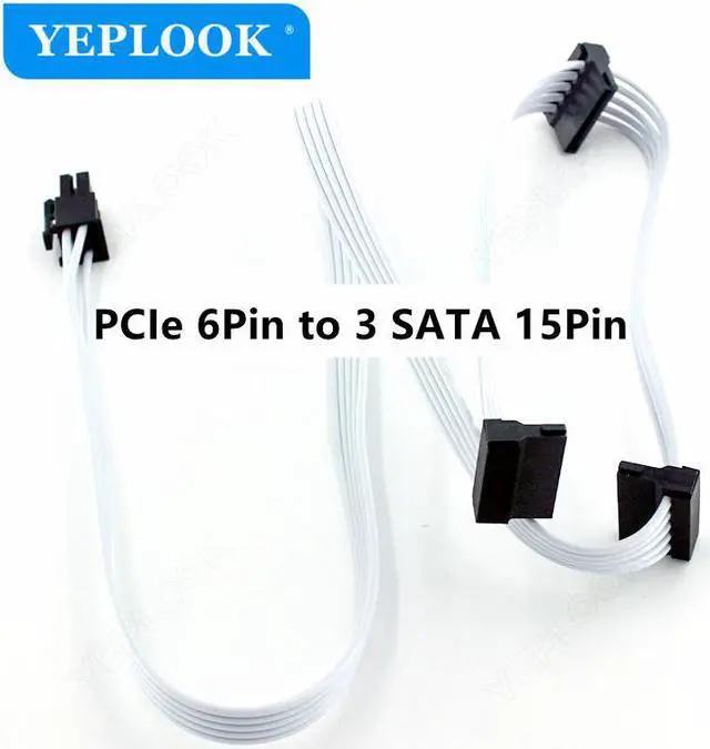 Main image of PCIe 6Pin to 3 SATA 15Pin SSD Power Supply Cable For Corsair RM750x RM850x RM1000i Power Supply White Version 18AWG White Color