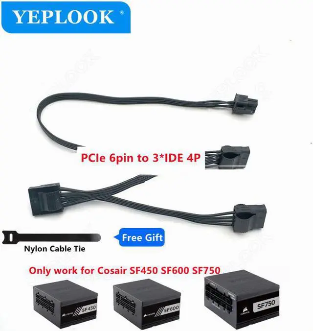 Main image of PCIe 6Pin to 3 IDE Molex 4Pin GPU Power Supply Cable For Corsair SF450 SF600 SF750 Full Modular ATX Power Supply Unit PSU 18AWG