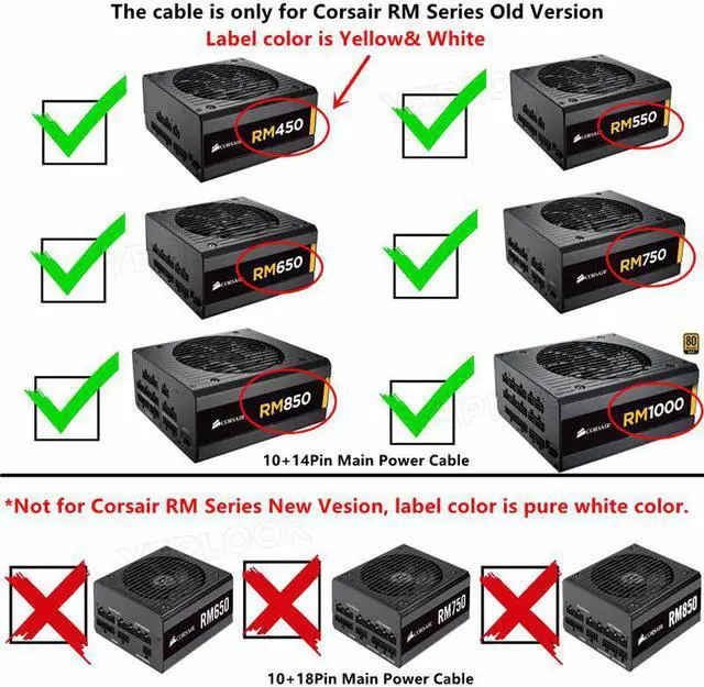 Alt view image 2 of 6 - 14pin+10Pin to 24Pin 20+4Pin Power Supply Cable Sleeved For Corsair Old Version RM Series RM1000 RM850 RM750 RM650 RM550 RM450