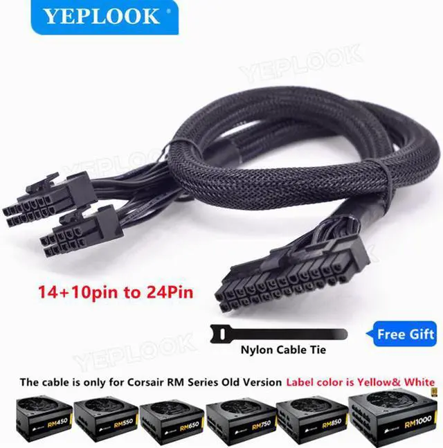 Main image of 14pin+10Pin to 24Pin 20+4Pin Power Supply Cable Sleeved For Corsair Old Version RM Series RM1000 RM850 RM750 RM650 RM550 RM450