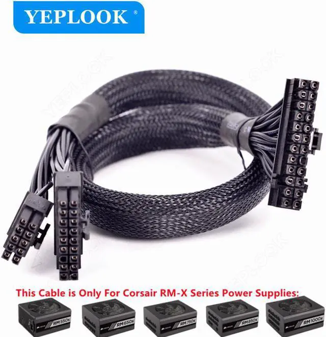 Main image of 10pin+18Pin to 24Pin 20+4Pin Power Supply Cable Sleeved For Corsair RMx Series Modular PSU RM550x RM650x RM750x RM850x RM1000x