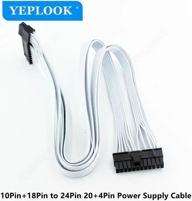 Main image of 10Pin+18Pin to 24Pin 20+4Pin Power Supply Cable Sleeved For Corsair RM750x RM850x RM1000i Power Supply White Version 60cm 18AWG